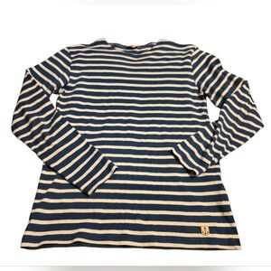 Armor Lux Nautical Striped Crewneck Sweater Teal & White Size S EUC